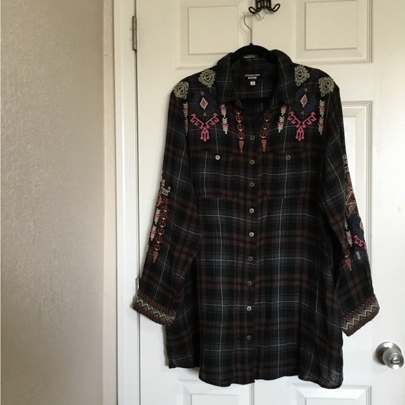 Johnny Was Yadani Shirt Tunic Button Plaid Flannel Fall Smock Top Boho XXL - Picture 2 of 9